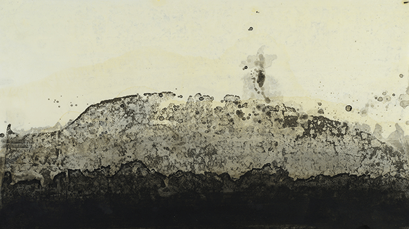 Norbert Pümpel_o.T._2013_Ölfarbe und Bitumen auf Reispapier_ 46 x 81 cm