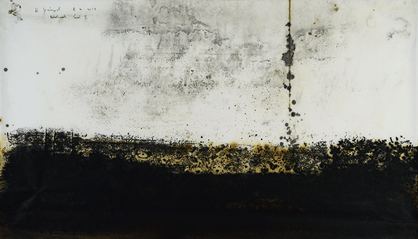 Norbert Pümpel_o.T._2013_Ölfarbe und Bitumen auf Reispapier_ 46 x 81 cm